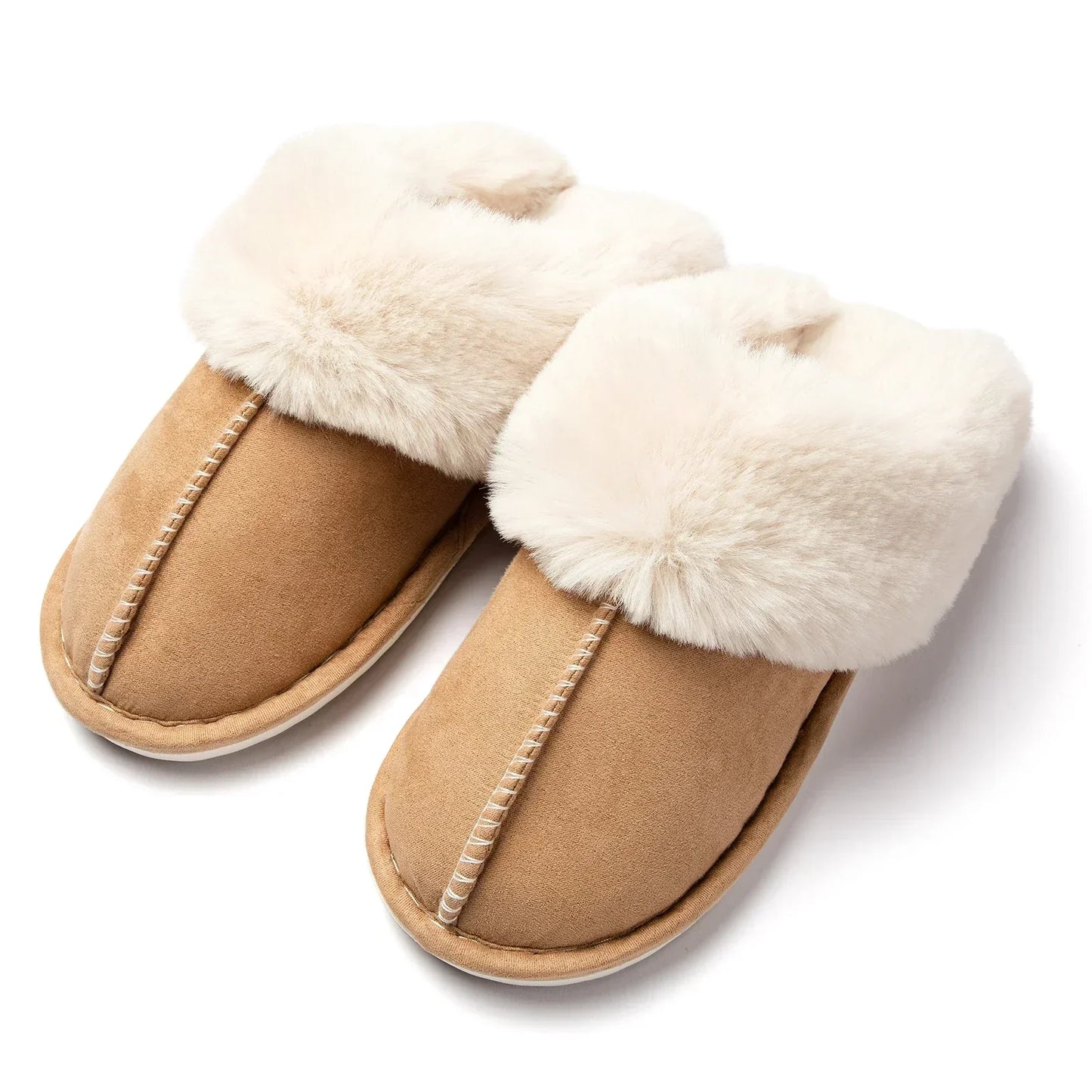 Slip-On Slippers with Faux Fur Lining and Closed Toe Design