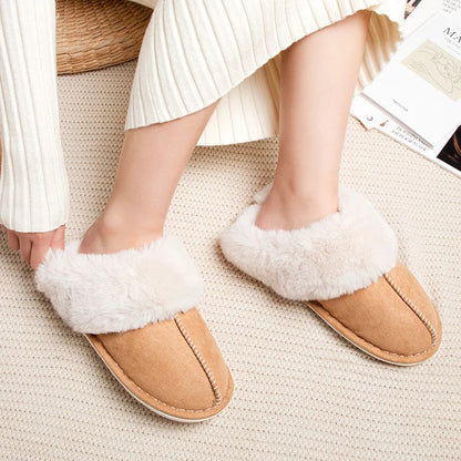 Slip-On Slippers with Faux Fur Lining and Closed Toe Design