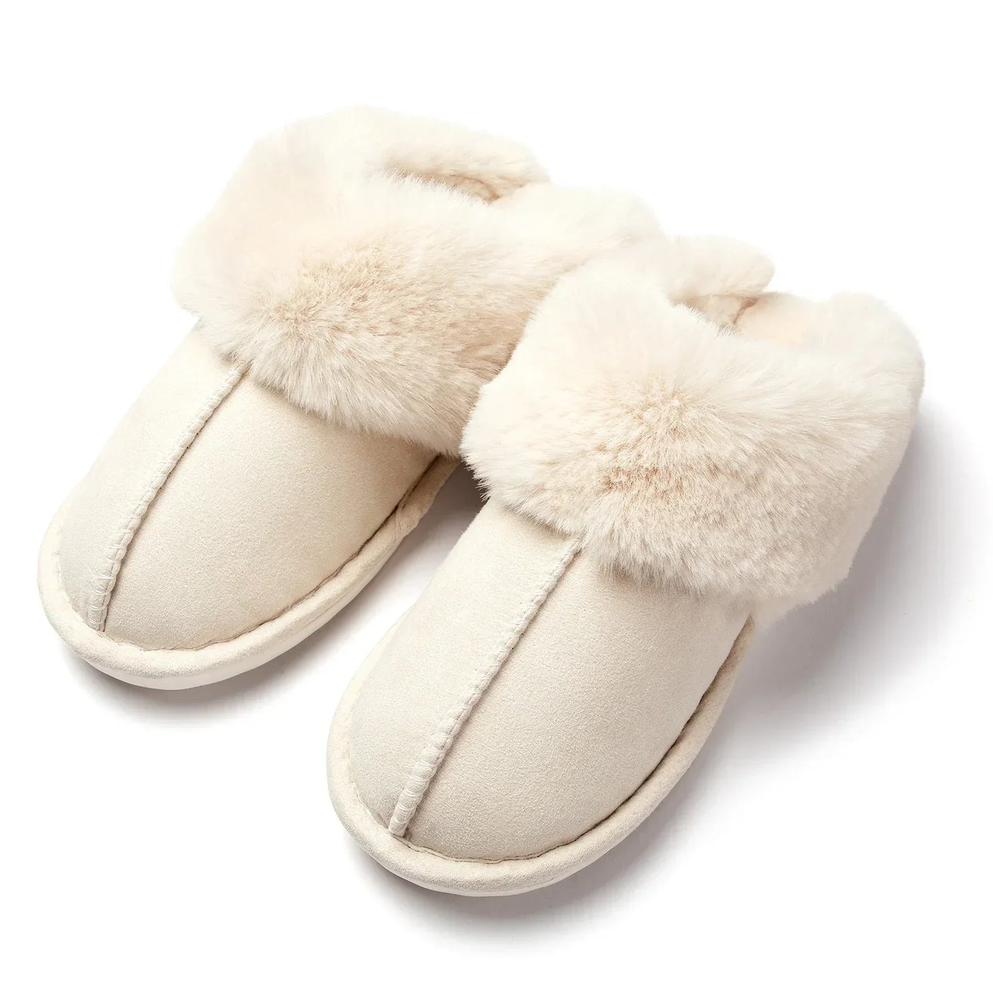 Slip-On Slippers with Faux Fur Lining and Closed Toe Design