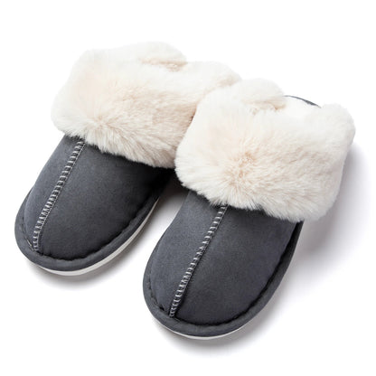 Slip-On Slippers with Faux Fur Lining and Closed Toe Design