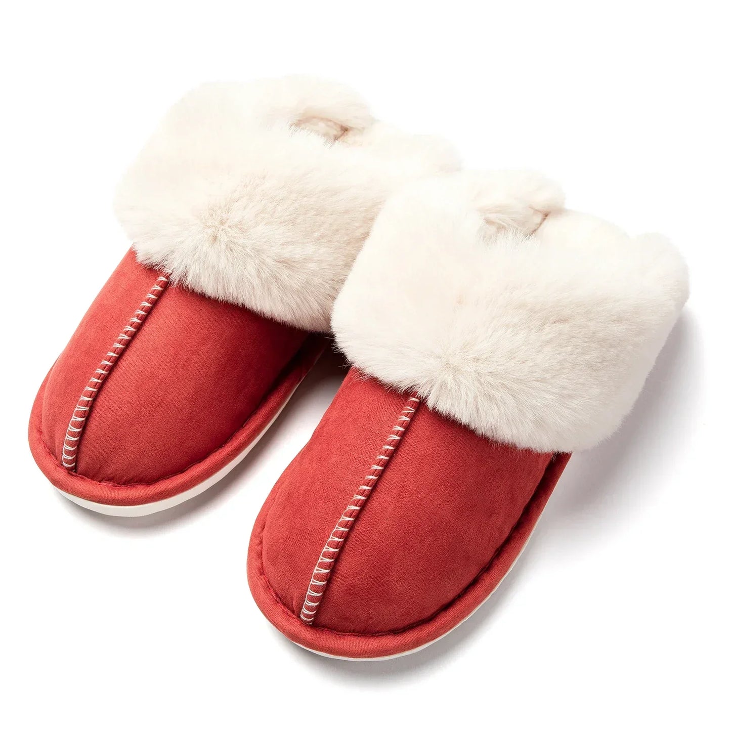 Slip-On Slippers with Faux Fur Lining and Closed Toe Design