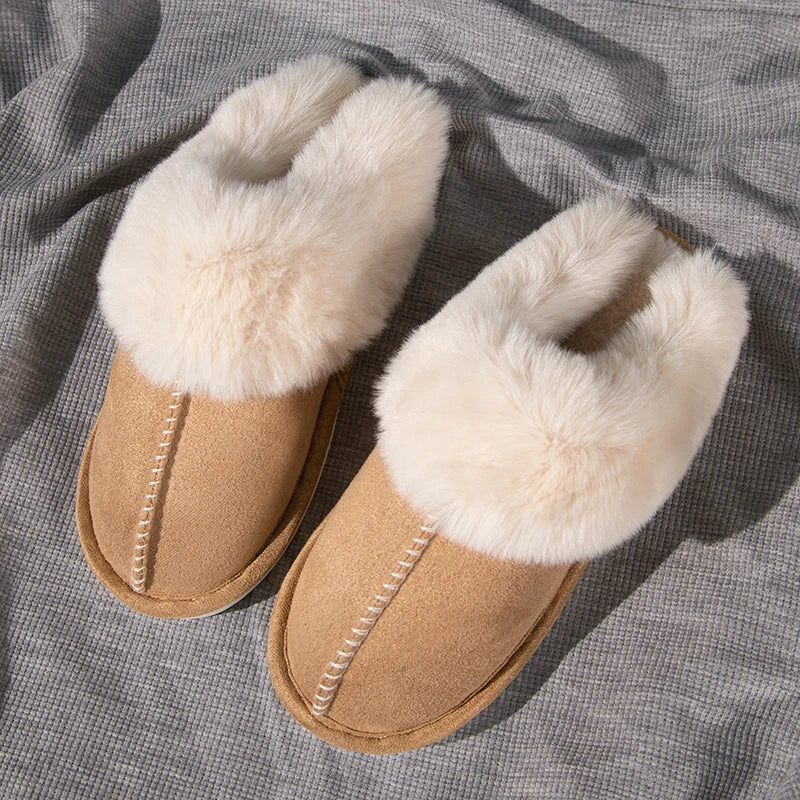 Slip-On Slippers with Faux Fur Lining and Closed Toe Design