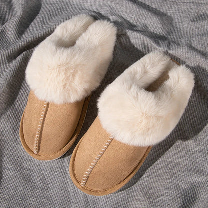 Slip-On Slippers with Faux Fur Lining and Closed Toe Design