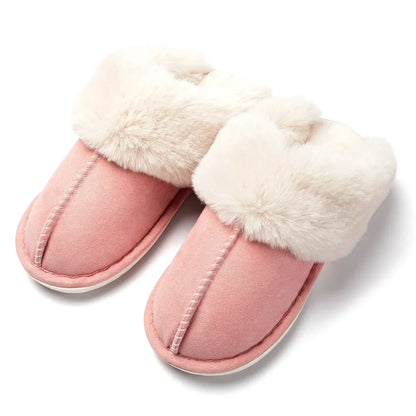 Slip-On Slippers with Faux Fur Lining and Closed Toe Design