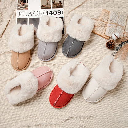 Slip-On Slippers with Faux Fur Lining and Closed Toe Design
