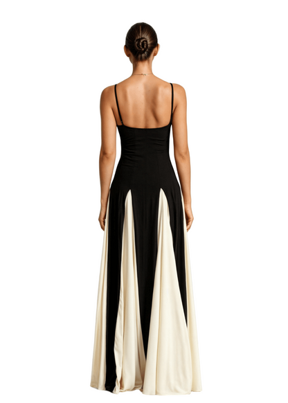 Full-Length Fitted Bodice Dress with Flared Panelled Skirt