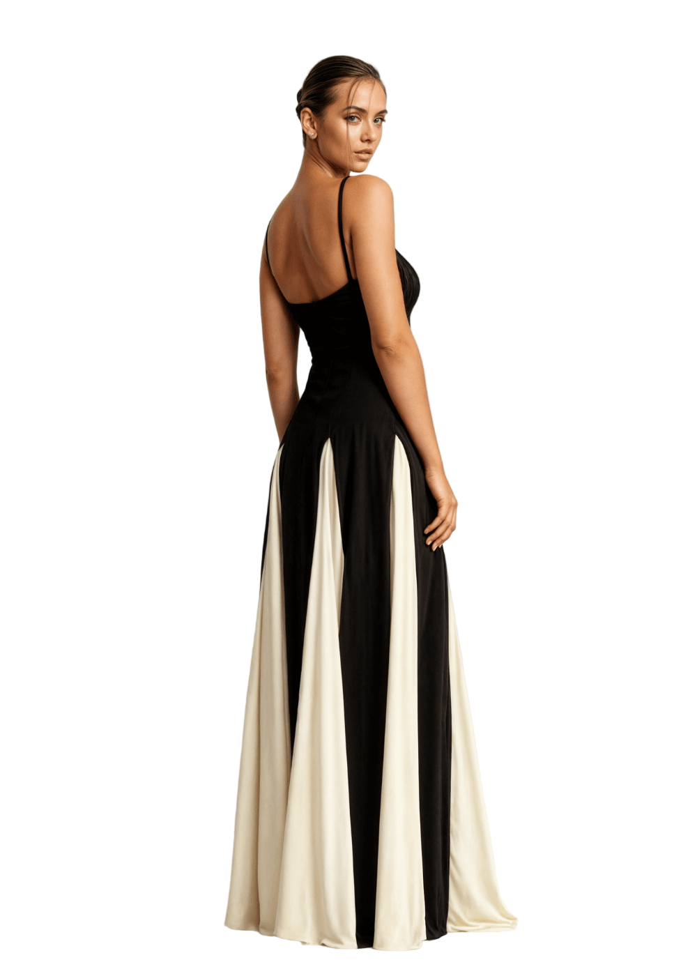 Full-Length Fitted Bodice Dress with Flared Panelled Skirt