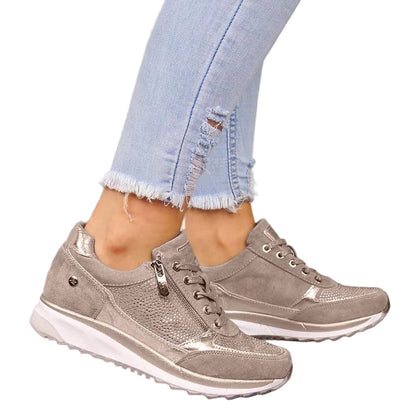 Lace-Up Sneakers with Side Zipper
