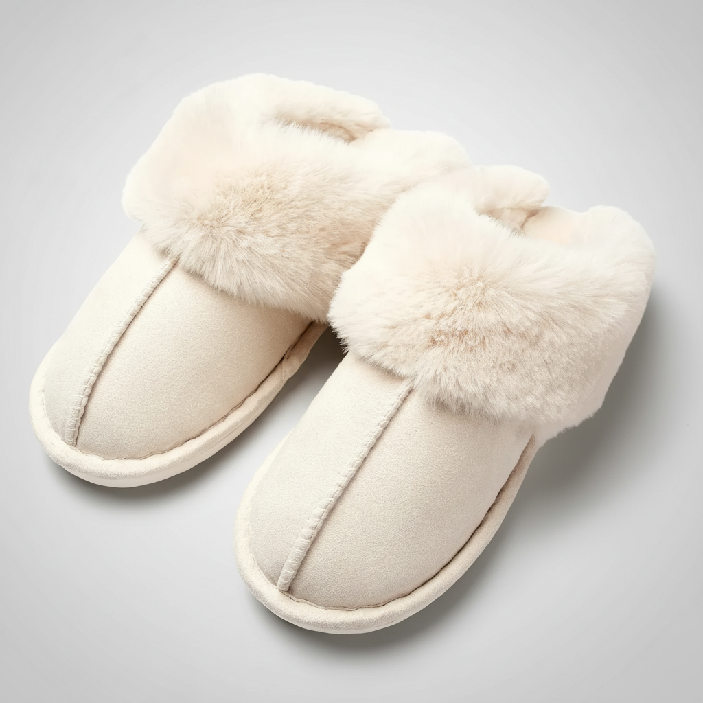 Slip-On Slippers with Faux Fur Lining and Closed Toe Design