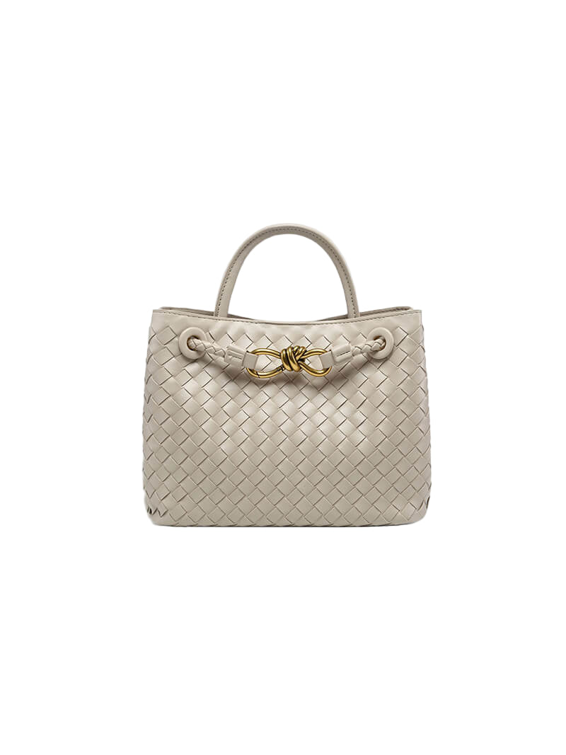 Handwoven Rectangular Bag with Gold-Tone Hardware and Crossbody Strap