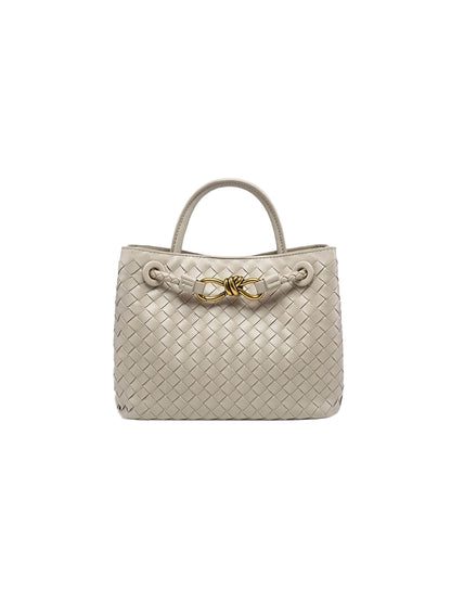 Handwoven Rectangular Bag with Gold-Tone Hardware and Crossbody Strap