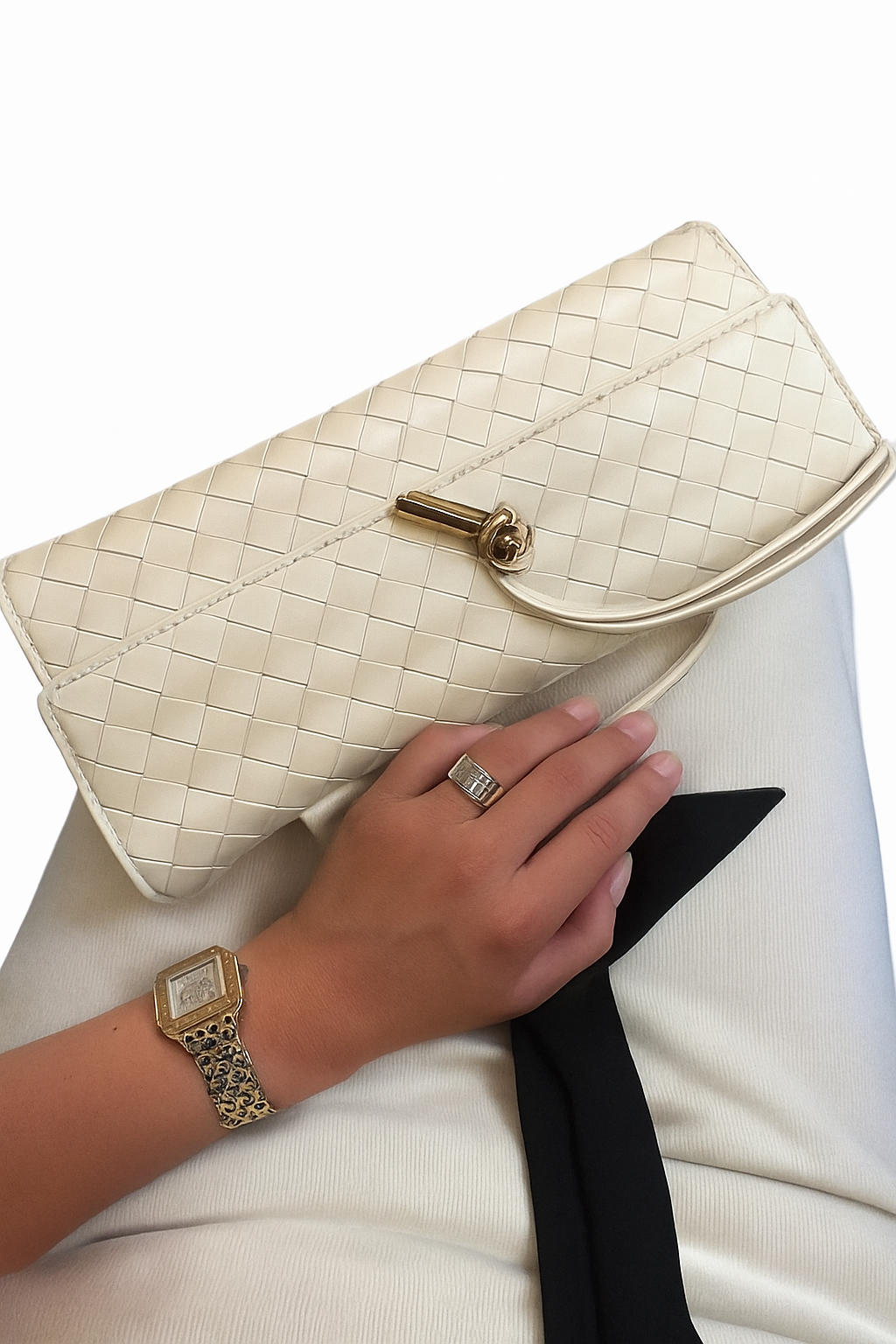 Rectangular Handwoven Clutch Bag with Clasp Closure