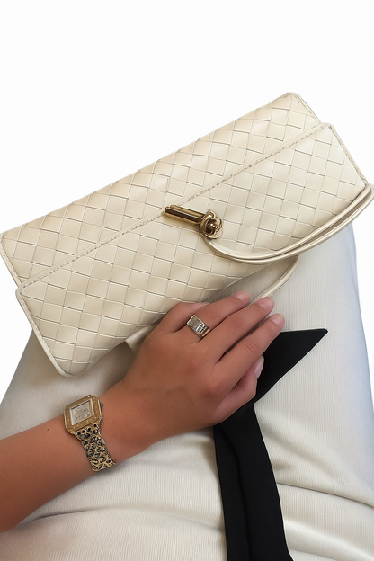 Rectangular Handwoven Clutch Bag with Clasp Closure