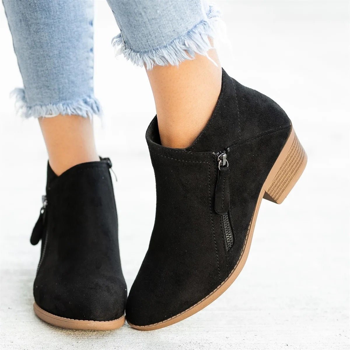 Low-Block Heel Zip Ankle Boots