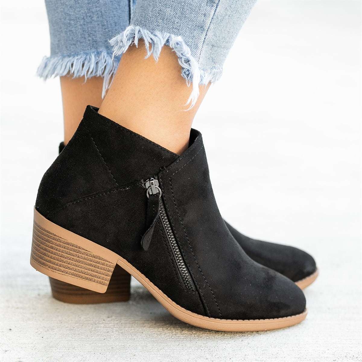 Low-Block Heel Zip Ankle Boots