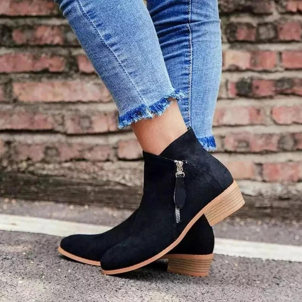 Low-Block Heel Zip Ankle Boots