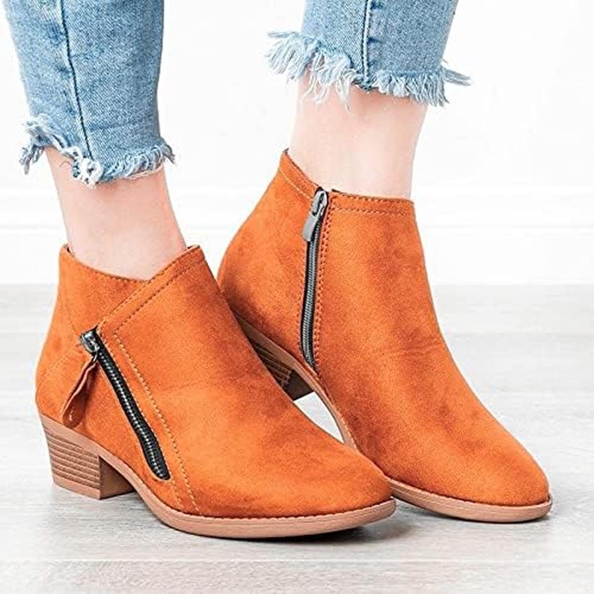 Low-Block Heel Zip Ankle Boots