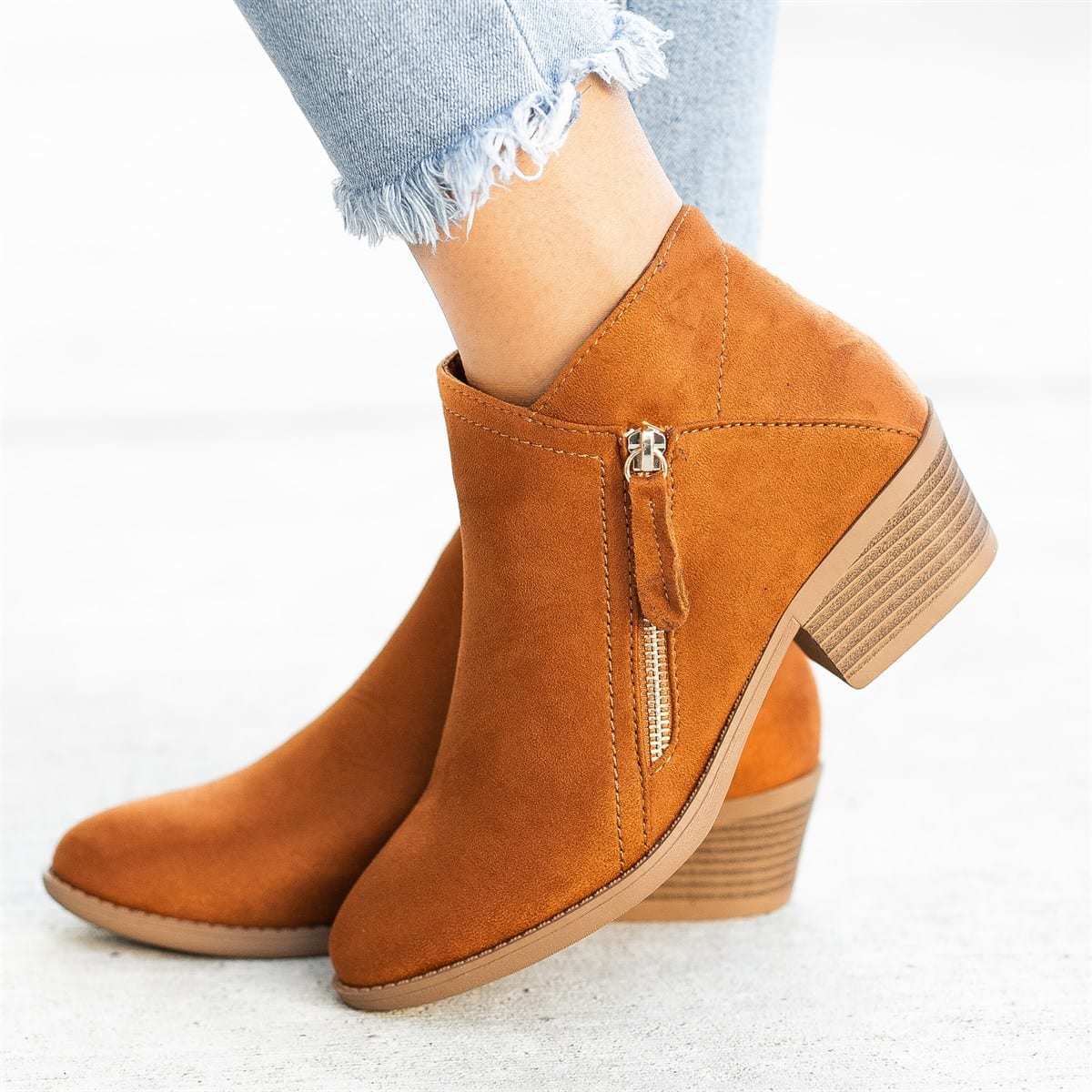 Low-Block Heel Zip Ankle Boots