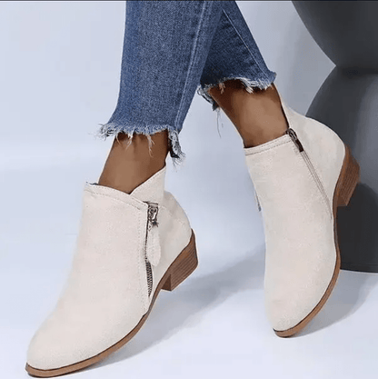 Low-Block Heel Zip Ankle Boots
