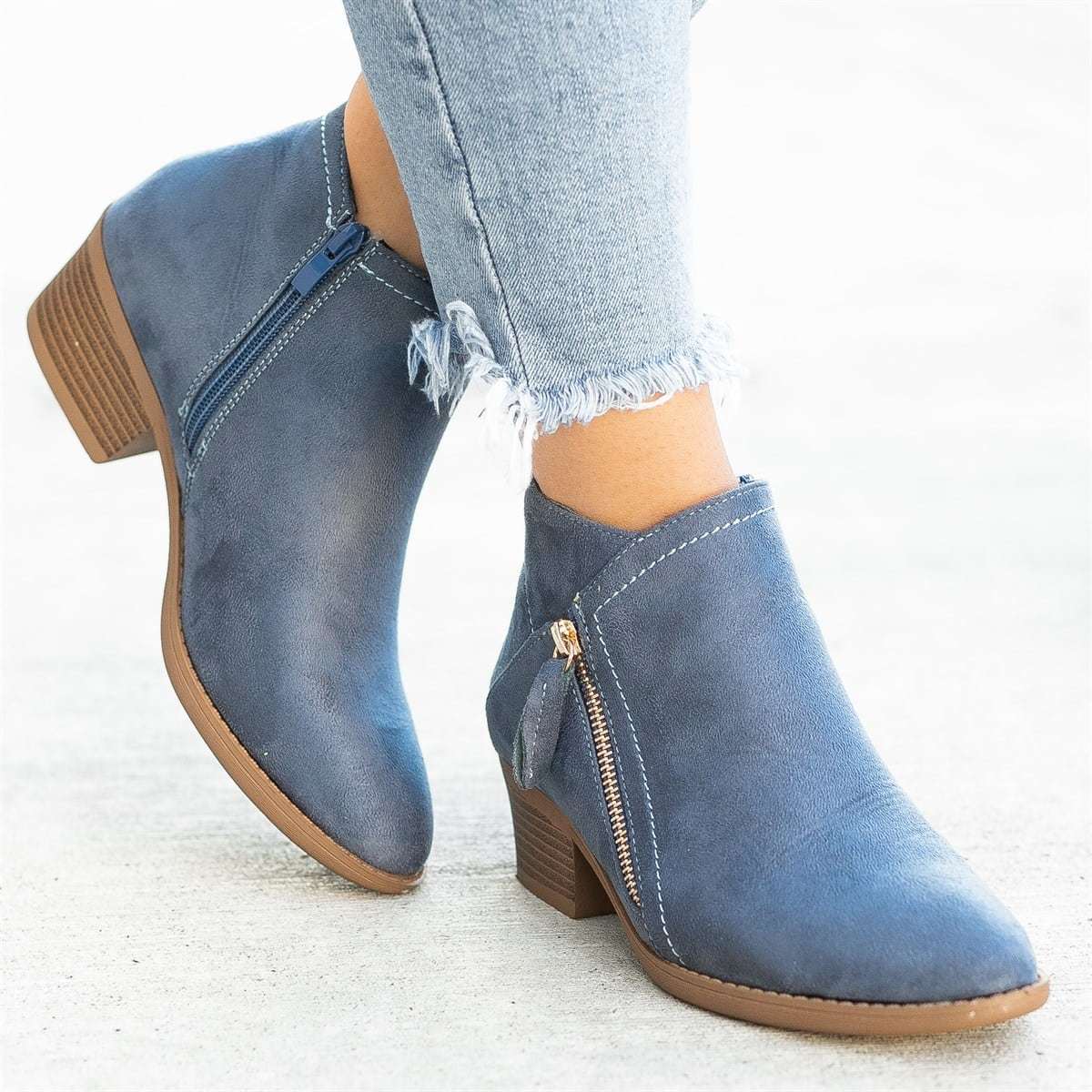 Low-Block Heel Zip Ankle Boots
