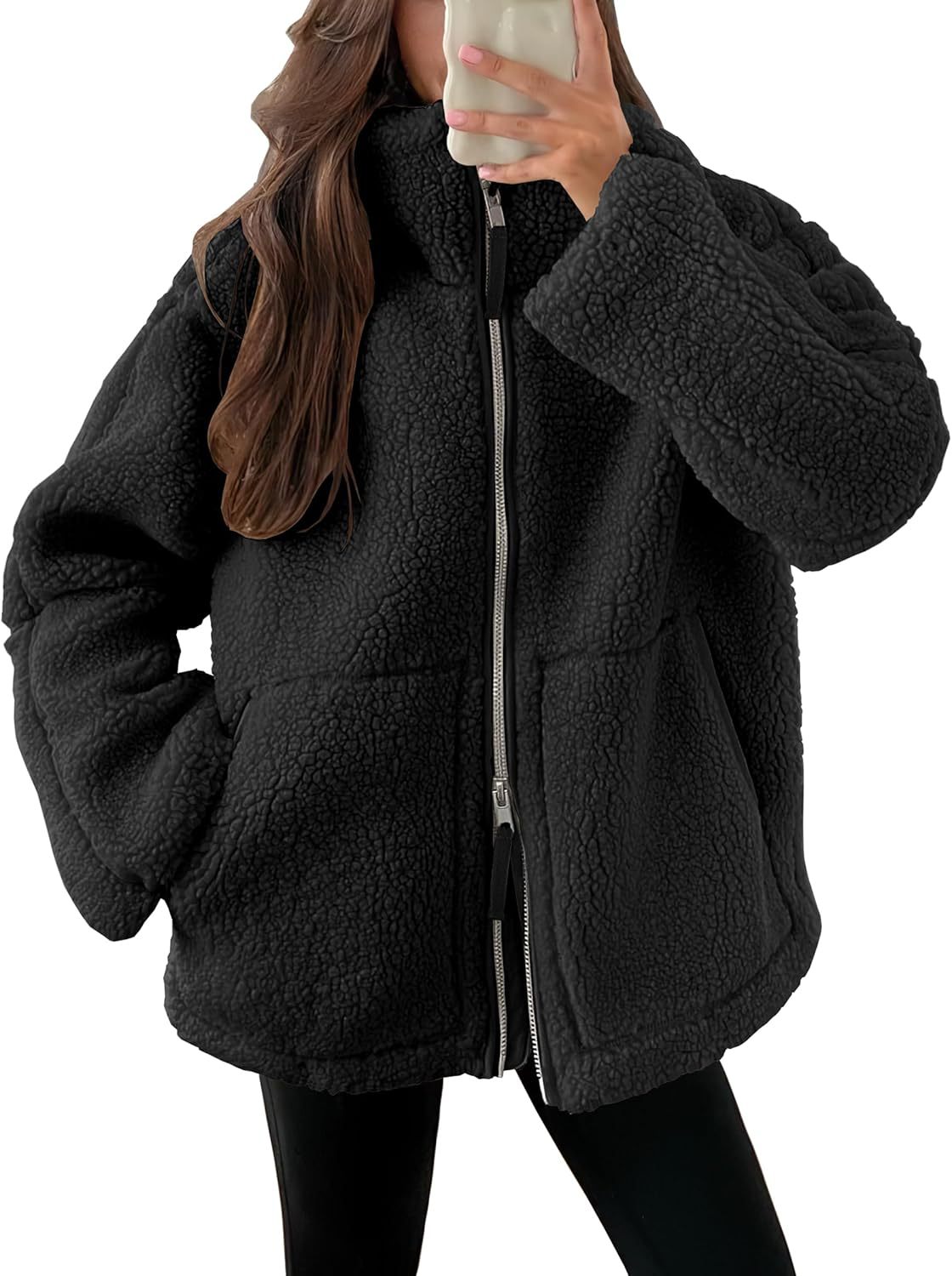 Teddy Jacket with Zip Closure and High Collar