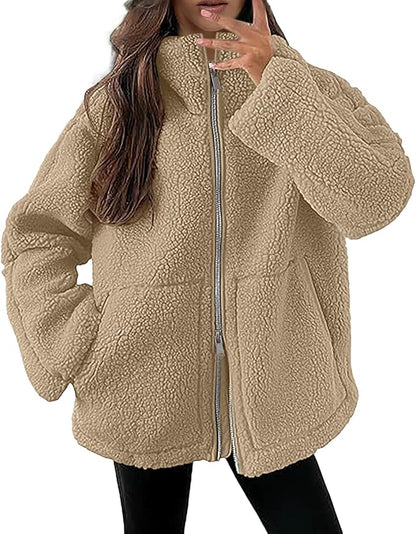 Teddy Jacket with Zip Closure and High Collar