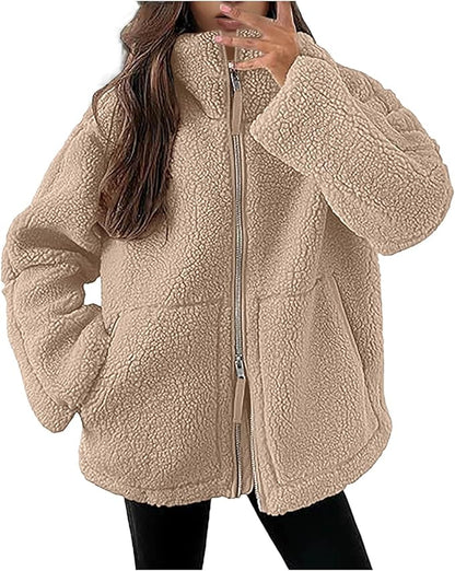 Teddy Jacket with Zip Closure and High Collar