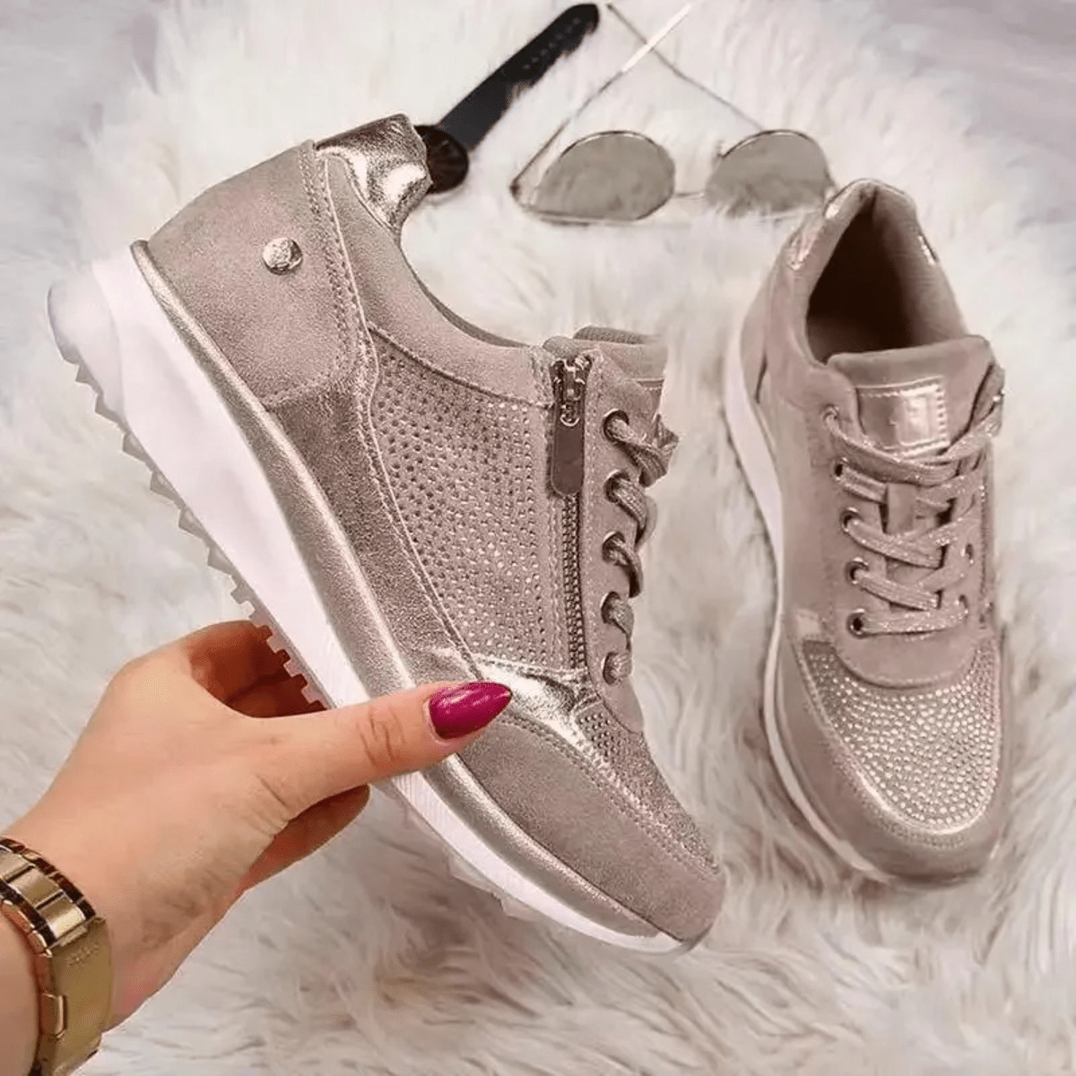 Women’s Side-Zip Lace-Up Low-Top Sneakers