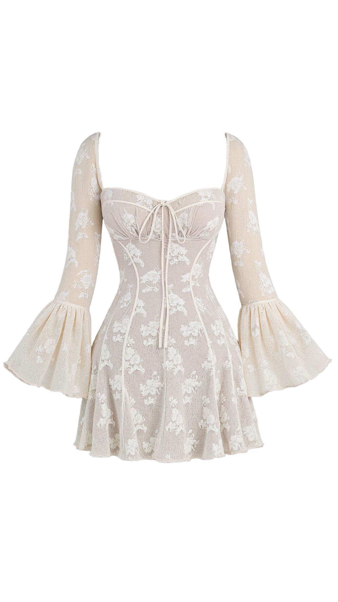 Lace Bell Sleeve Mini Dress with Square Neckline