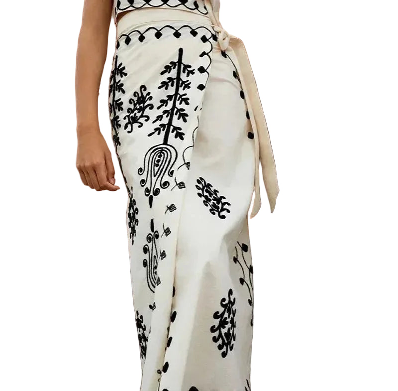 Embroidered Sleeveless Top and Flowing Maxi Skirt Set