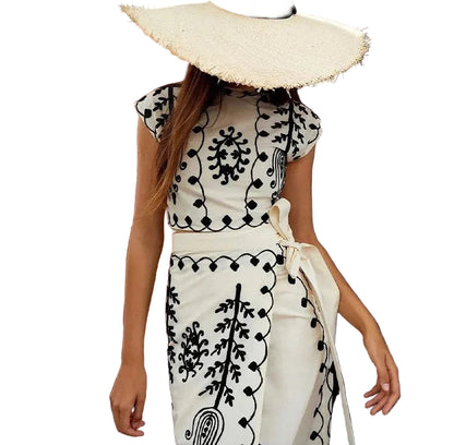 Embroidered Sleeveless Top and Flowing Maxi Skirt Set