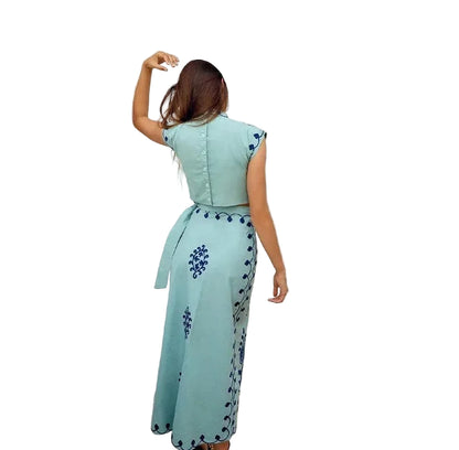 Embroidered Sleeveless Top and Flowing Maxi Skirt Set