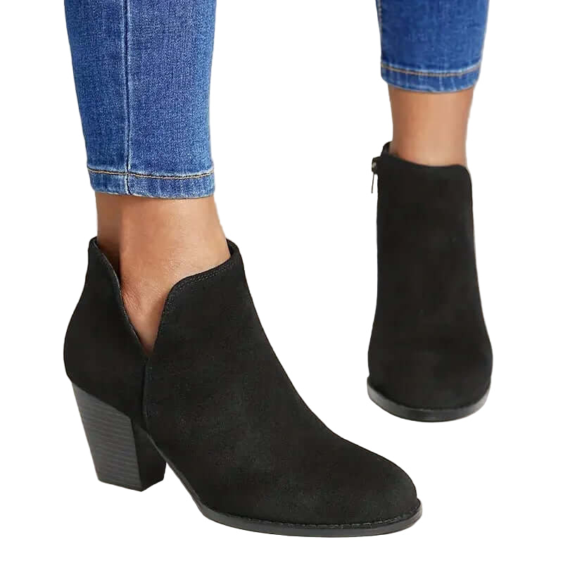 Block Heel Ankle Boots with a Matte, Brushed Surface