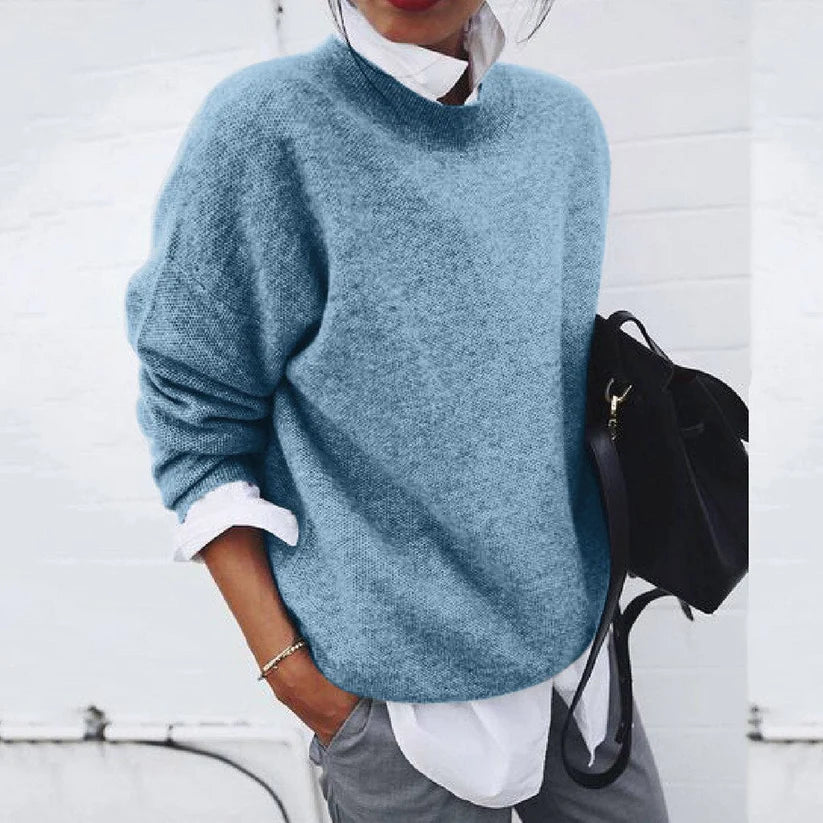 Crew-Neck Jumper with Ribbed Edges and Relaxed Fit