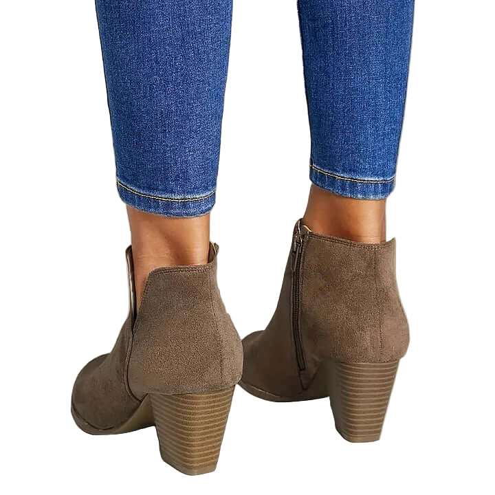 Block Heel Ankle Boots with a Matte, Brushed Surface