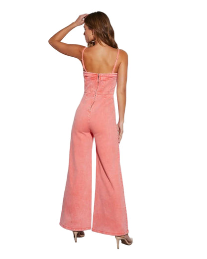 Fitted Bodice Denim Jumpsuit with Flared Legs
