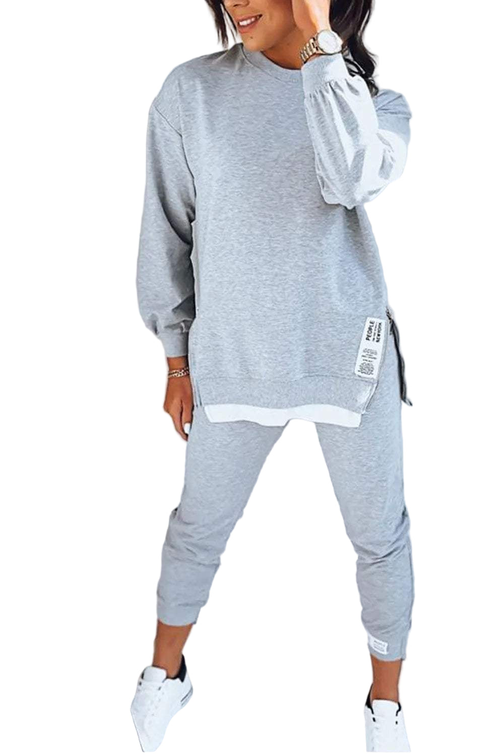 Two-Piece Relaxed Top and Tapered Pants Loungewear Set