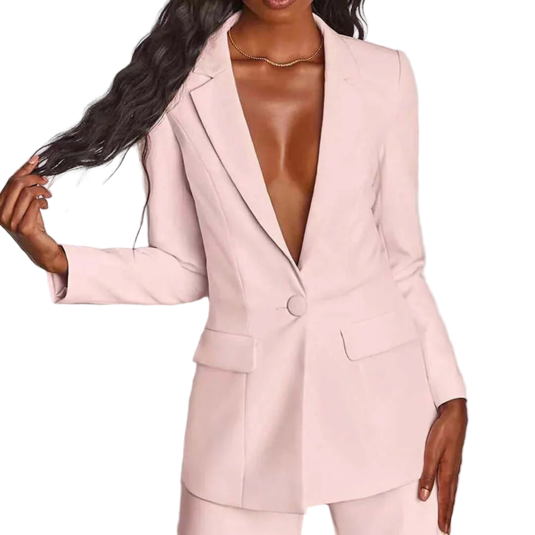 Blazer and Wide-Leg Trousers Suit Set with Single-Button Blazer