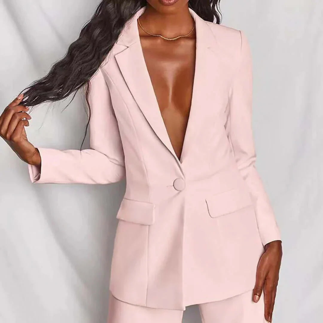 Two-Piece Suit with Blazer and Wide-Leg Trousers
