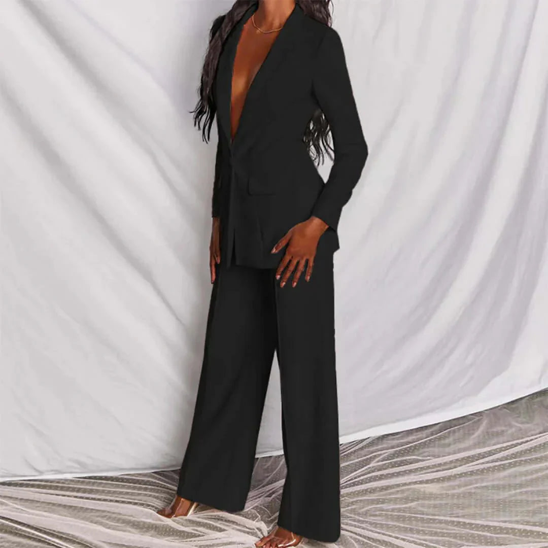 Two-Piece Suit with Blazer and Wide-Leg Trousers