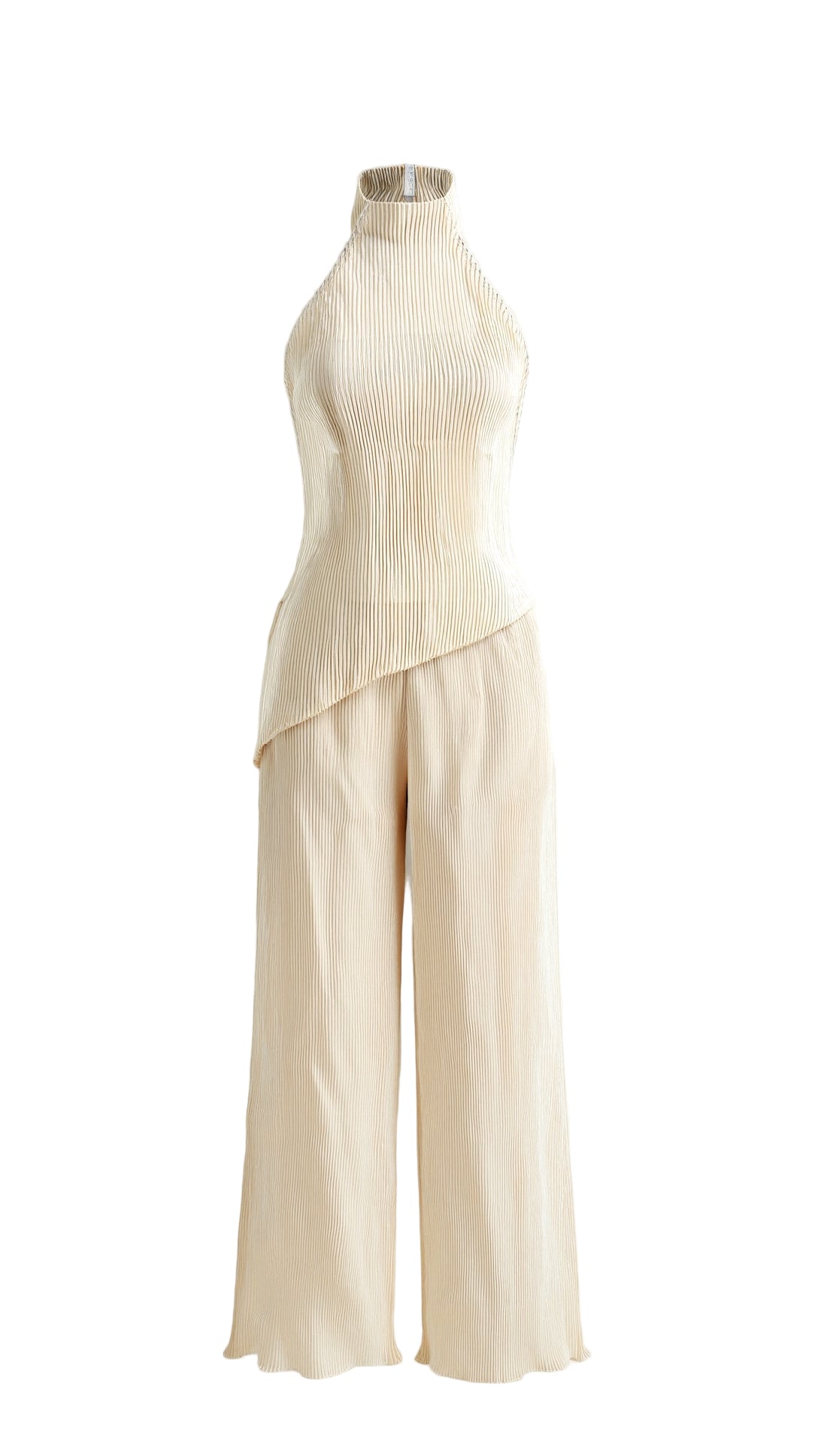 Pleated Halter Top and Wide-Leg Pants Set