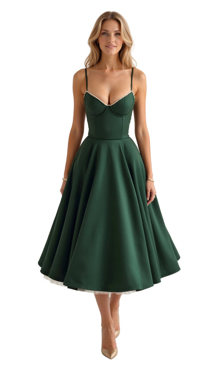 Bustier Midi Dress with Underwire Cups and Hidden Pockets