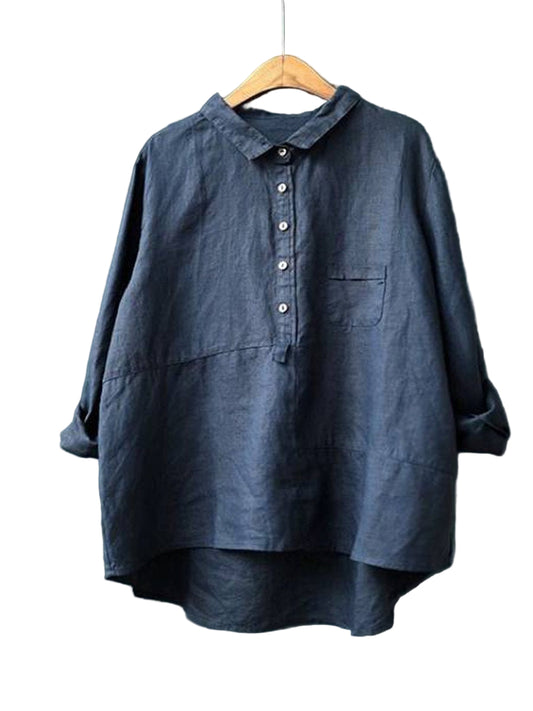 Relaxed-Fit Button-Up Shirt with Lapel Collar and Long Sleeves