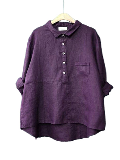 Relaxed-Fit Button-Up Shirt with Lapel Collar and Long Sleeves