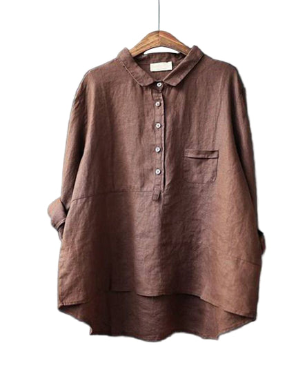 Relaxed-Fit Button-Up Shirt with Lapel Collar and Long Sleeves