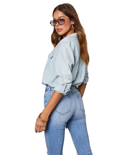 Denim Button-Down Shirt with Chest Pockets and Relaxed Fit