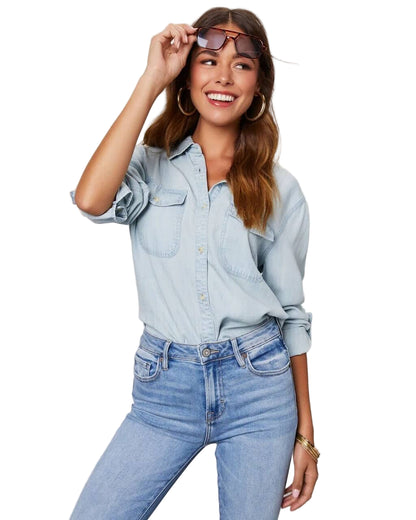 Denim Button-Down Shirt with Chest Pockets and Relaxed Fit