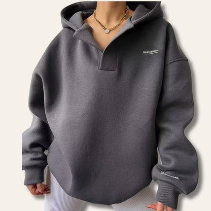 Oversized Sweatshirt with Open Collar and Ribbed Hem