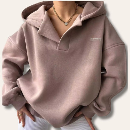 Oversized Sweatshirt with Open Collar and Ribbed Hem