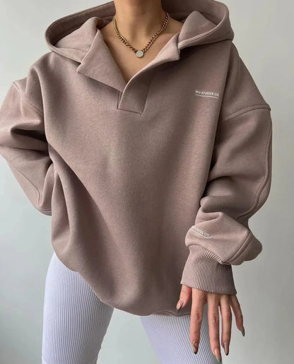 Oversized Sweatshirt with Open Collar and Ribbed Hem